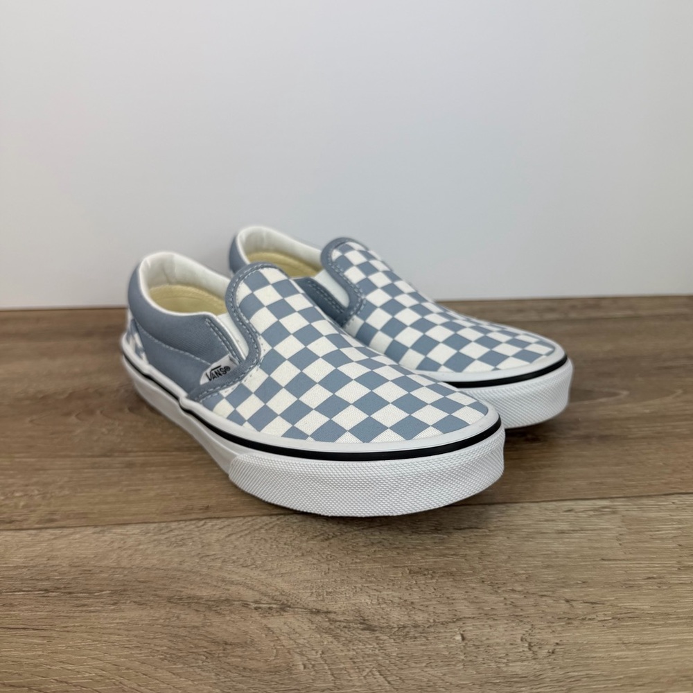 Vans Kids Blue and White Checkered Slip-On Sneakers